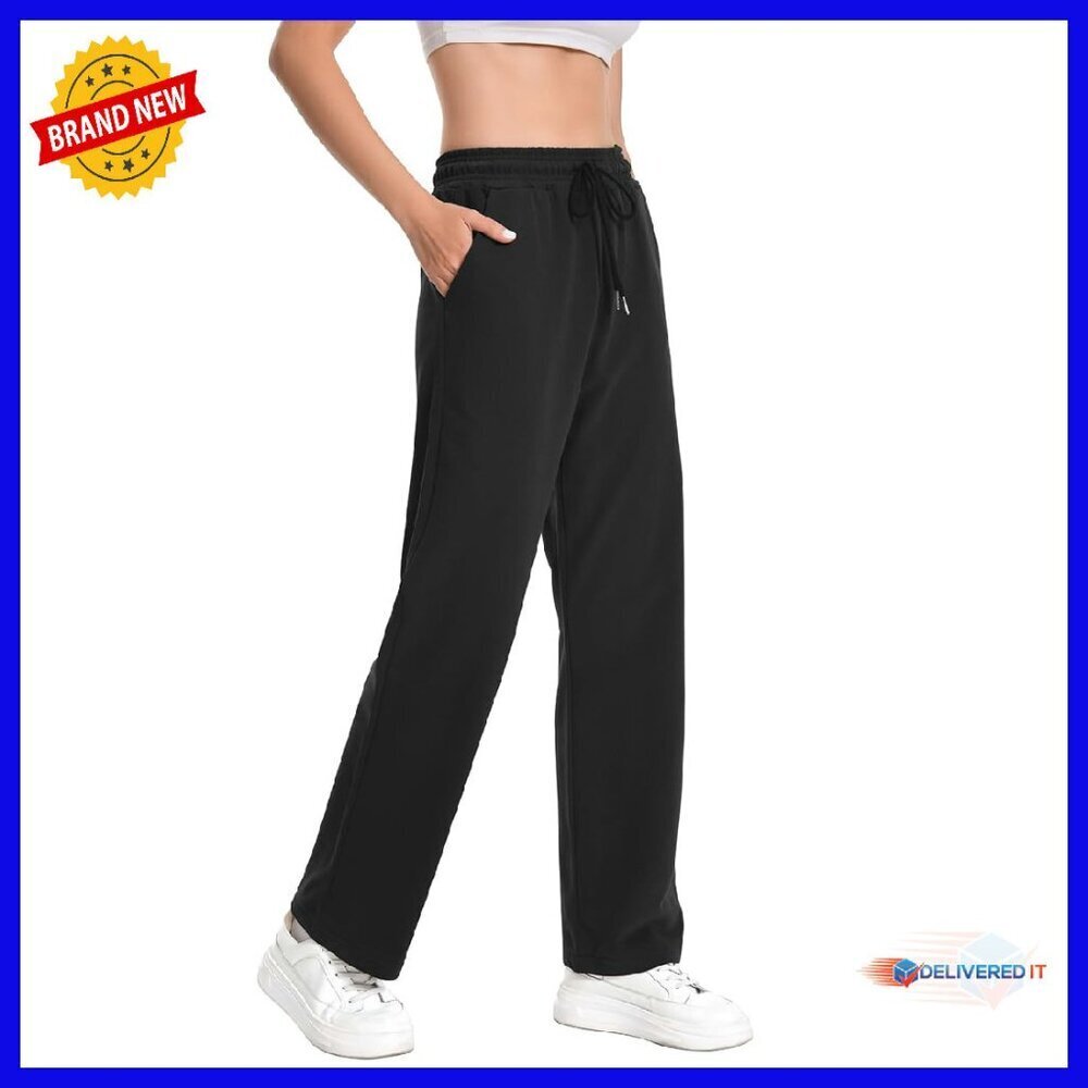 High Waisted Sweatpants Drawstring Straight Leg 29" Inseam Side Pockets